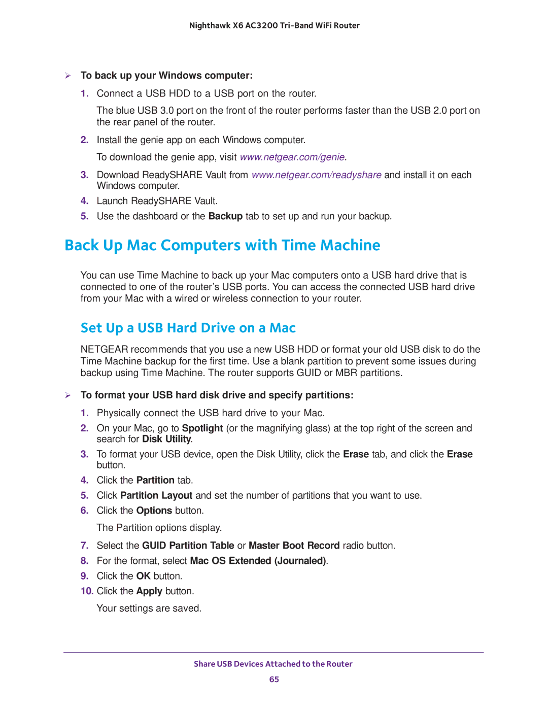 NETGEAR R8000 user manual Back Up Mac Computers with Time Machine, Set Up a USB Hard Drive on a Mac 