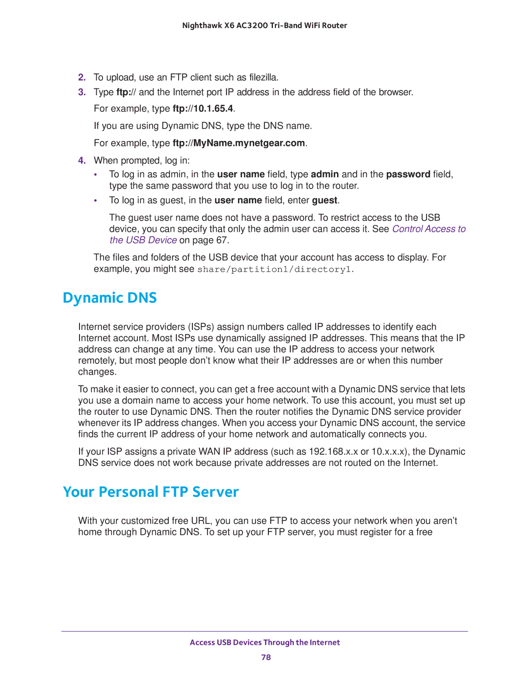 NETGEAR R8000 user manual Dynamic DNS, Your Personal FTP Server 