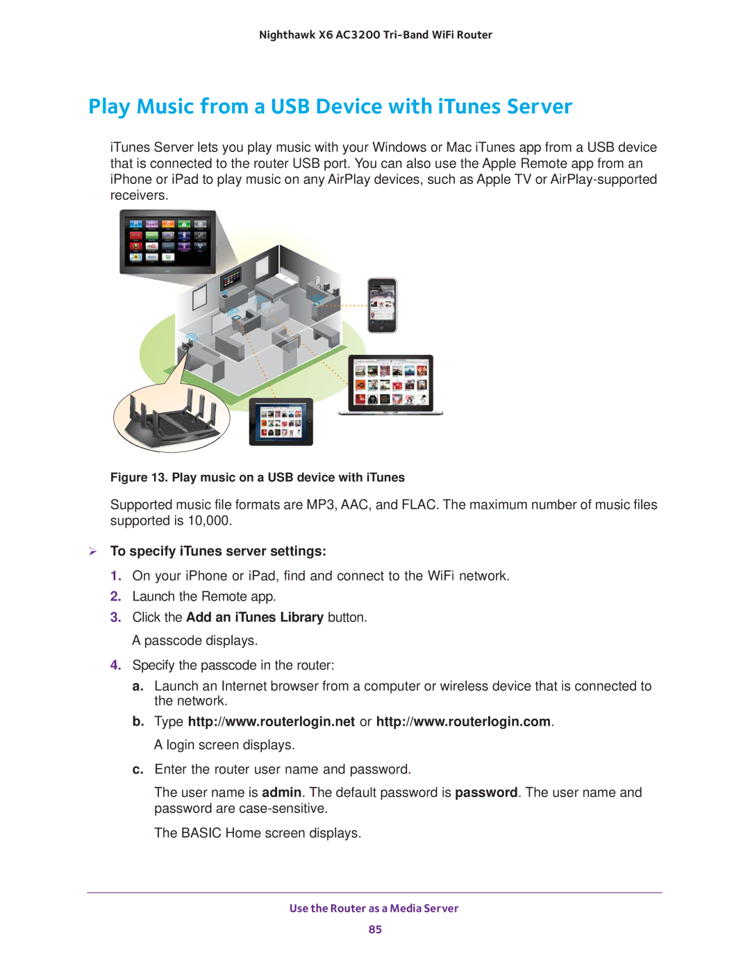 NETGEAR R8000 user manual Play Music from a USB Device with iTunes Server,  To specify iTunes server settings 