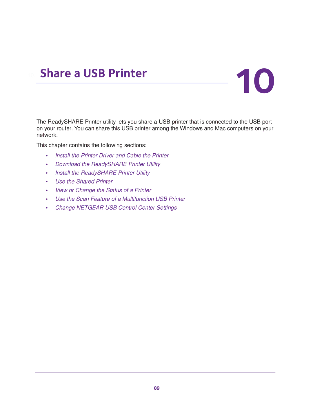 NETGEAR R8000 user manual Share a USB Printer 