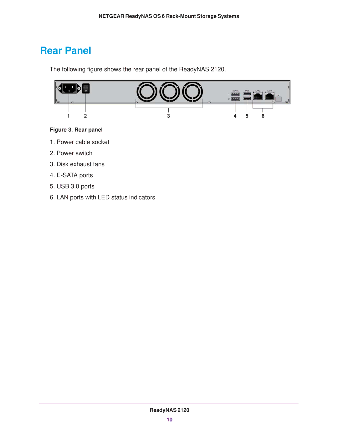 NETGEAR READYNAS 2120, READYNAS 4220, READYNAS 3220 manual Rear Panel, Rear panel 