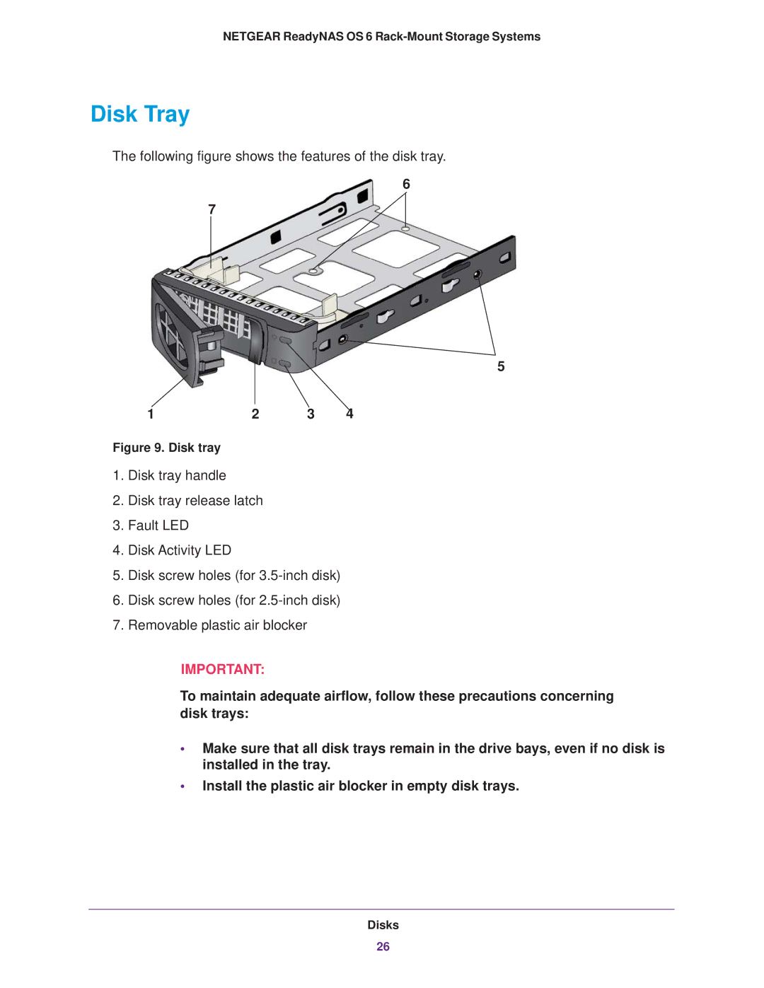 NETGEAR READYNAS 3220, READYNAS 4220, READYNAS 2120 manual Disk Tray, Disk tray 