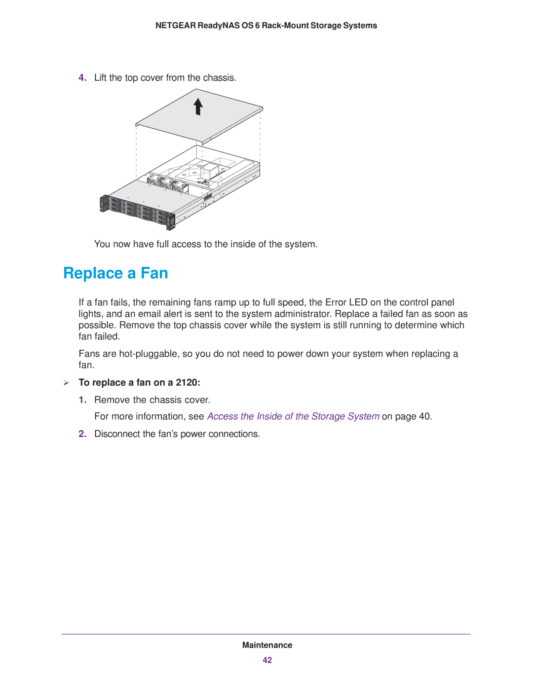 NETGEAR READYNAS 4220, READYNAS 2120, READYNAS 3220 manual Replace a Fan,  To replace a fan on a 