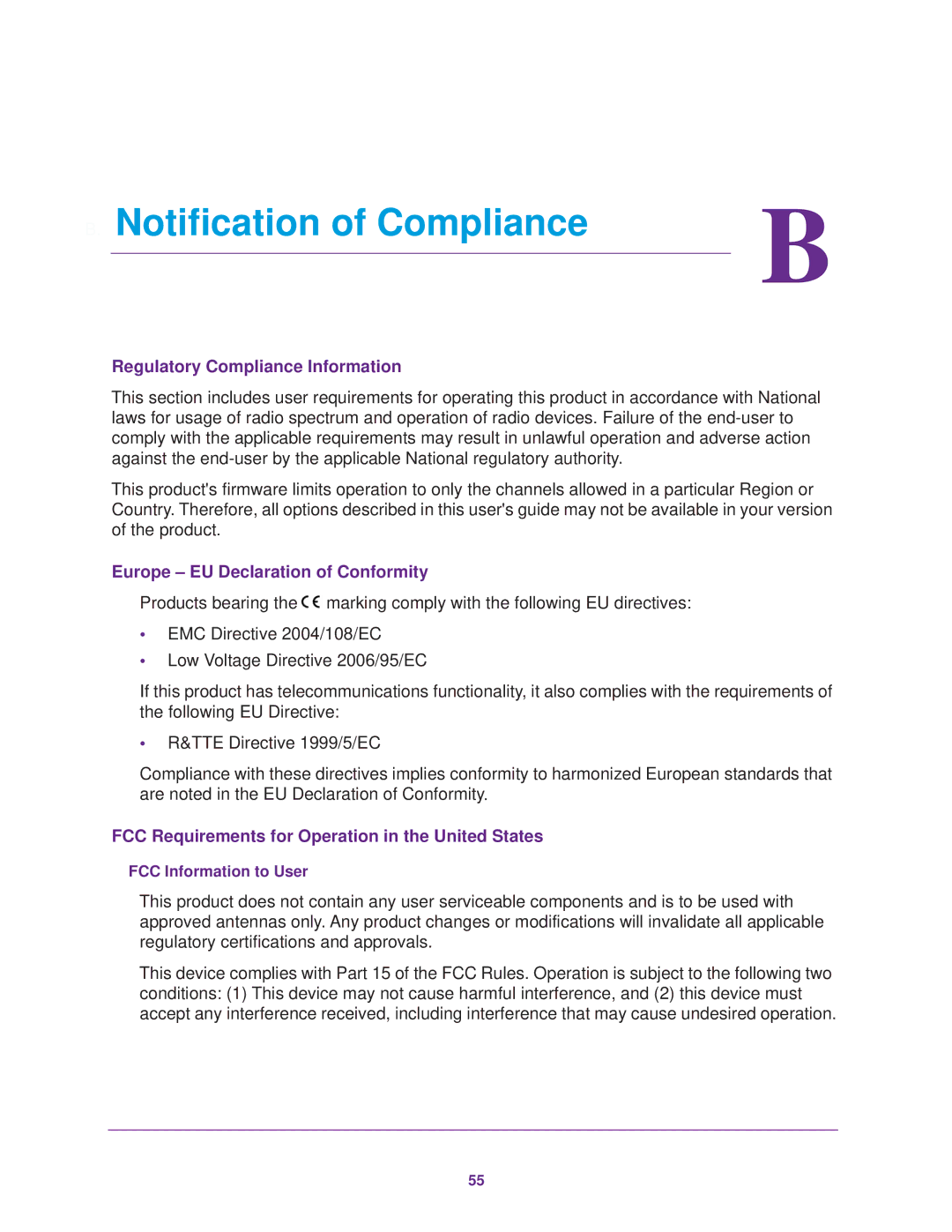 NETGEAR READYNAS 2120, READYNAS 4220, READYNAS 3220 manual Notification of Compliance, Regulatory Compliance Information 