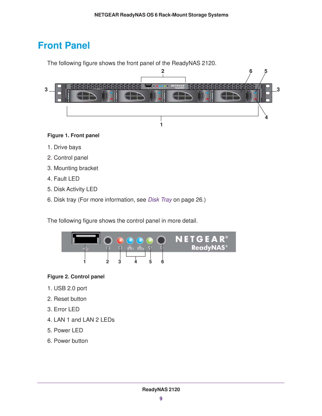 NETGEAR READYNAS 4220, READYNAS 2120, READYNAS 3220 manual Front Panel, Front panel 