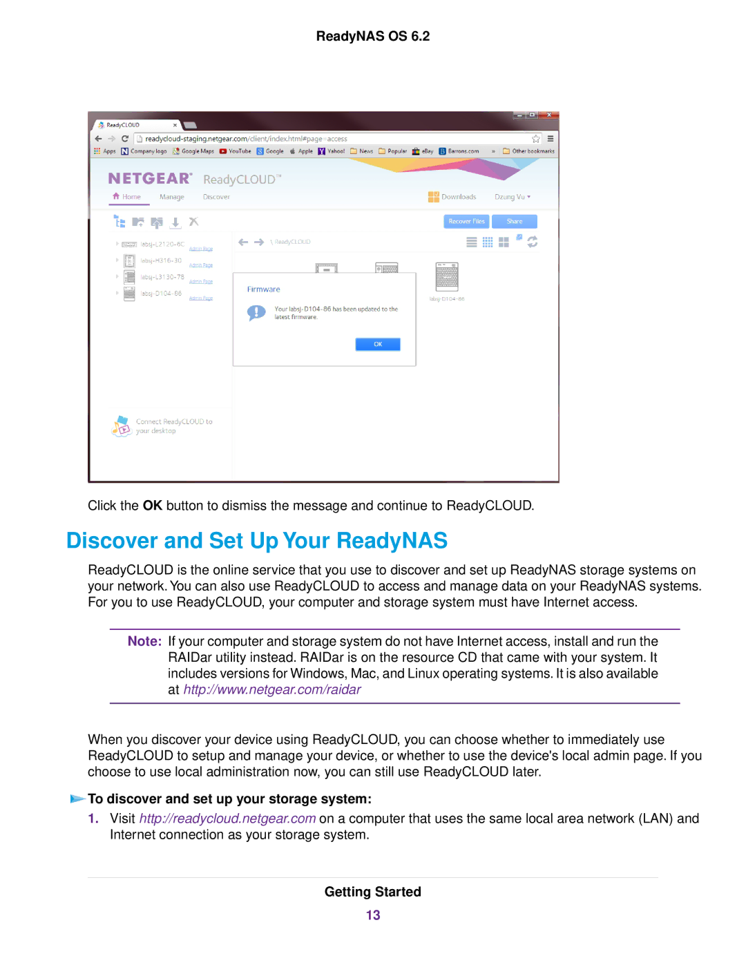 NETGEAR READYNAS 4220 Discover and Set Up Your ReadyNAS, To discover and set up your storage system Getting Started 