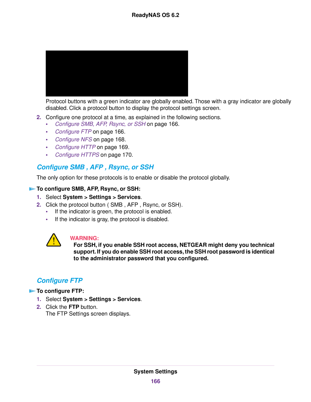 NETGEAR EDA 500 Configure SMB , AFP , Rsync, or SSH, Configure FTP, To configure FTP Select System Settings Services, 166 