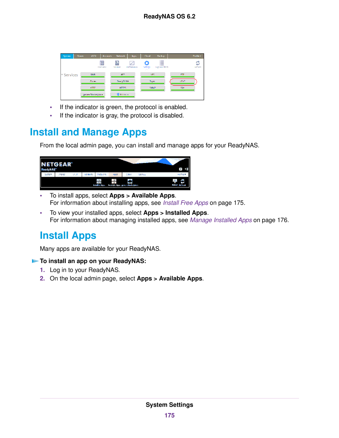 NETGEAR READYNAS 3220, READYNAS 716X Install and Manage Apps, Install Apps, To install an app on your ReadyNAS, 175 