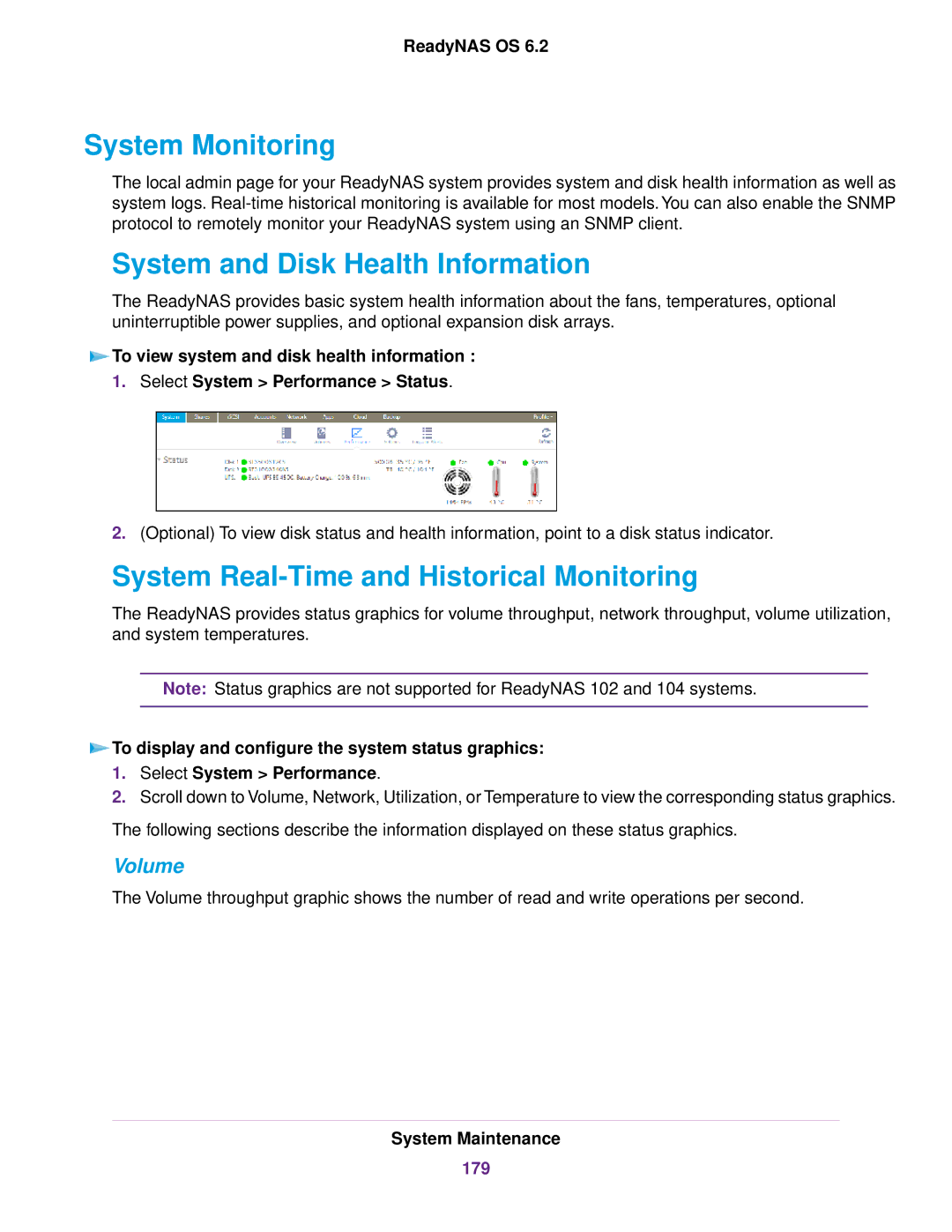 NETGEAR ReadyNAS 2120 v2 System Monitoring, System and Disk Health Information, System Real-Time and Historical Monitoring 