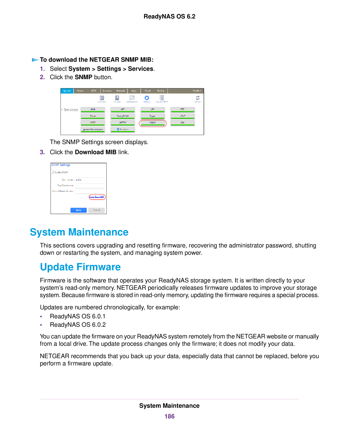 NETGEAR READYNAS 314, READYNAS 716X, READYNAS 4220, READYNAS 516, READYNAS 316 System Maintenance, Update Firmware, 186 