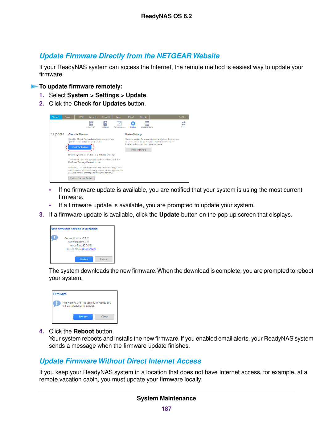 NETGEAR READYNAS 3220 Update Firmware Directly from the Netgear Website, Update Firmware Without Direct Internet Access 