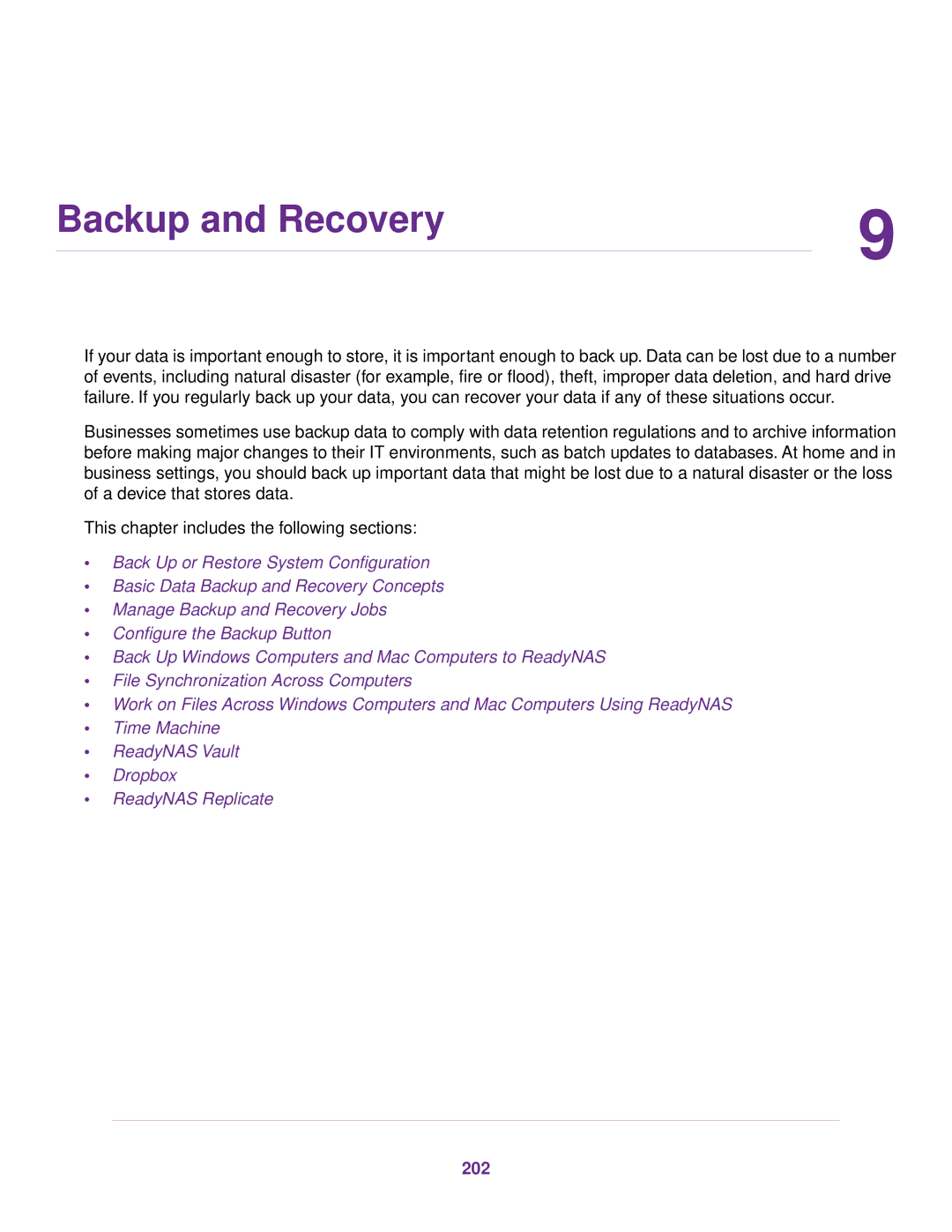 NETGEAR EDA 500, READYNAS 716X, READYNAS 4220, READYNAS 516, READYNAS 316, READYNAS 2120, READYNAS 312 Backup and Recovery, 202 