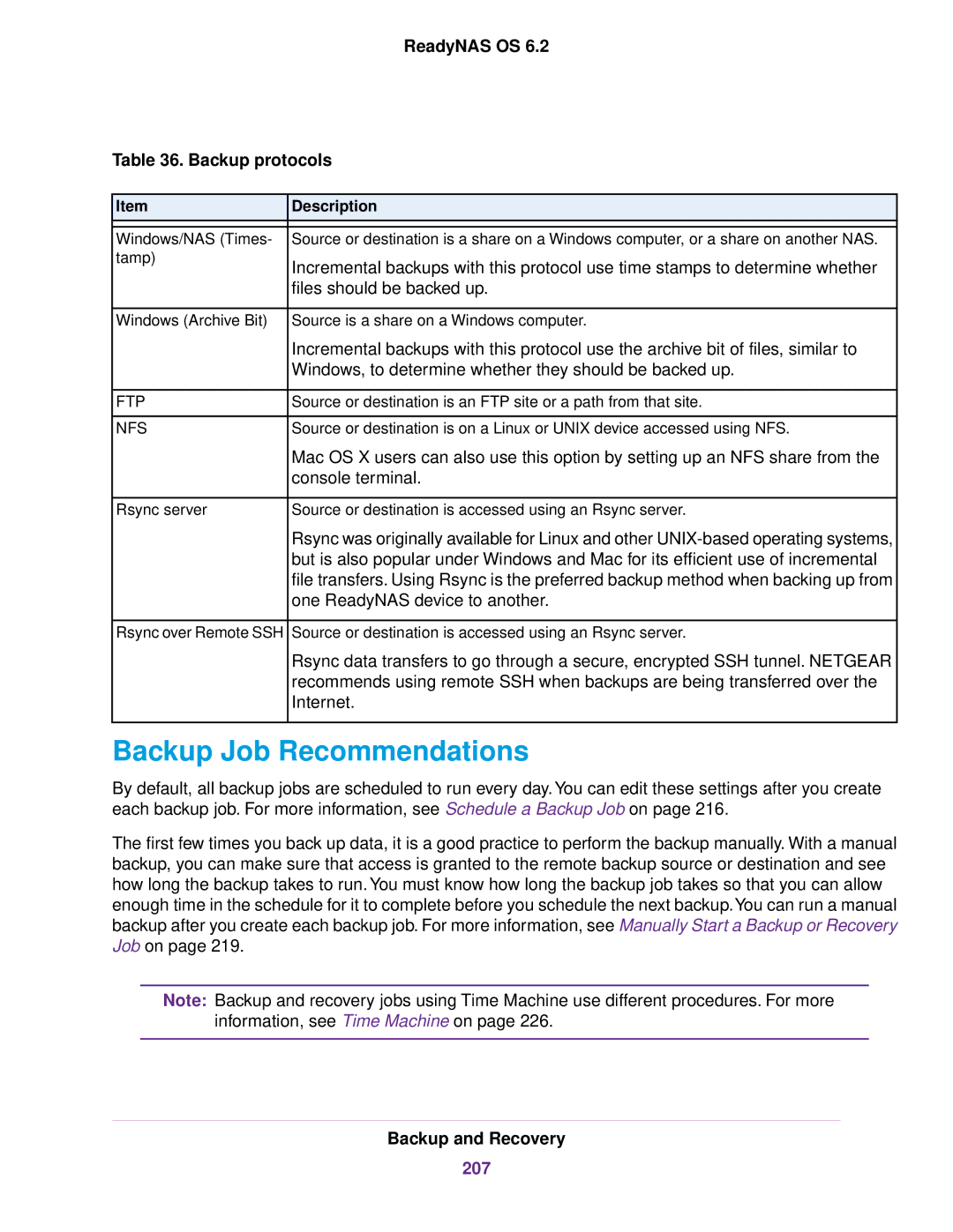 NETGEAR READYNAS 316, READYNAS 716X, READYNAS 4220, EDA 500 Backup Job Recommendations, ReadyNAS OS Backup protocols, 207 