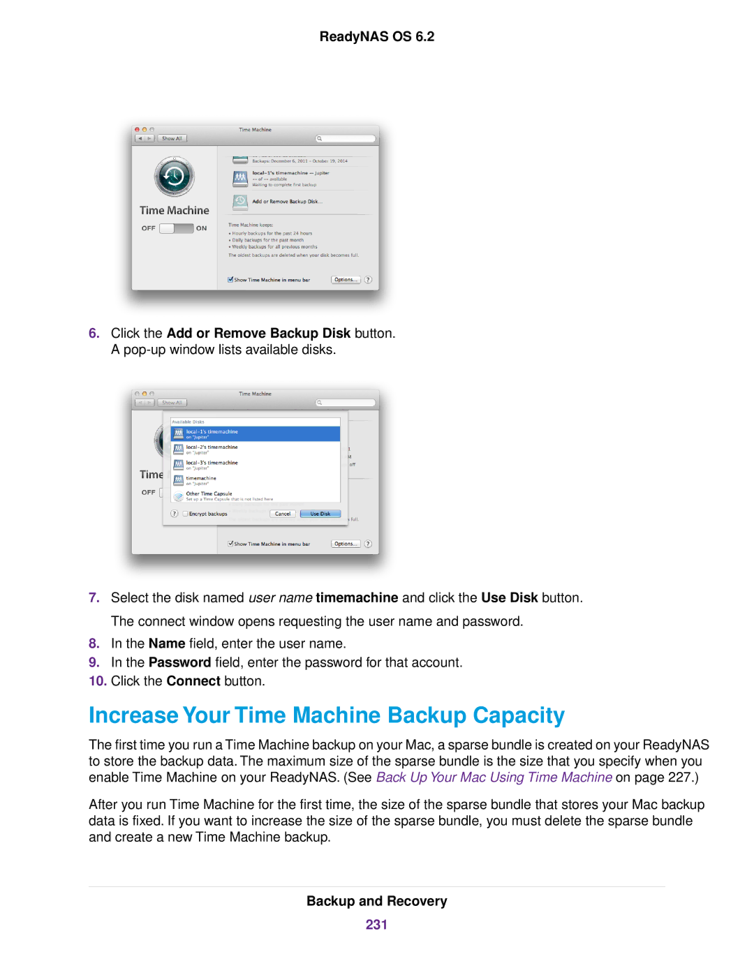 NETGEAR READYNAS 316, READYNAS 716X, READYNAS 4220, READYNAS 516, EDA 500 Increase Your Time Machine Backup Capacity, 231 