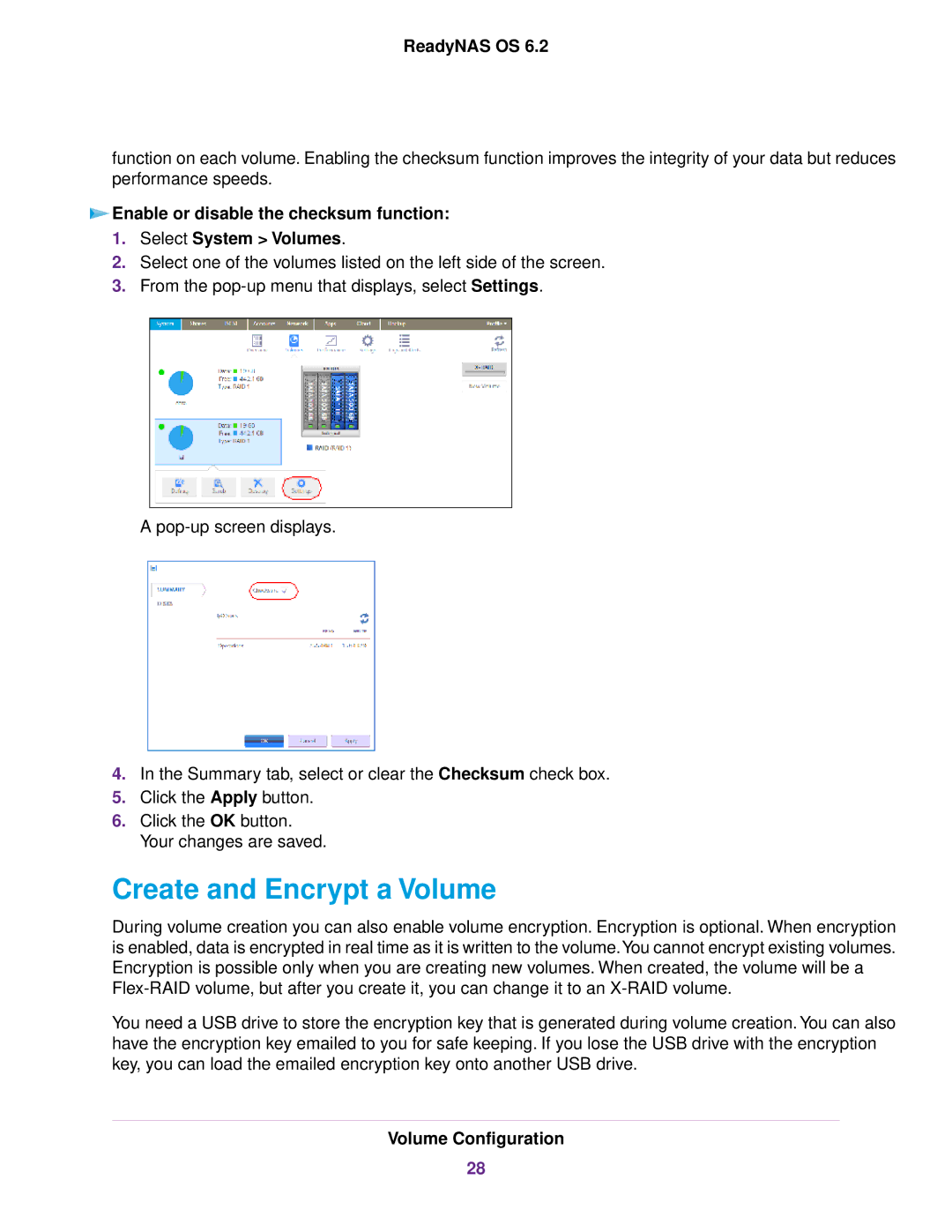 NETGEAR READYNAS 2120, READYNAS 716X, READYNAS 4220, READYNAS 516, READYNAS 316, READYNAS 312 Create and Encrypt a Volume 