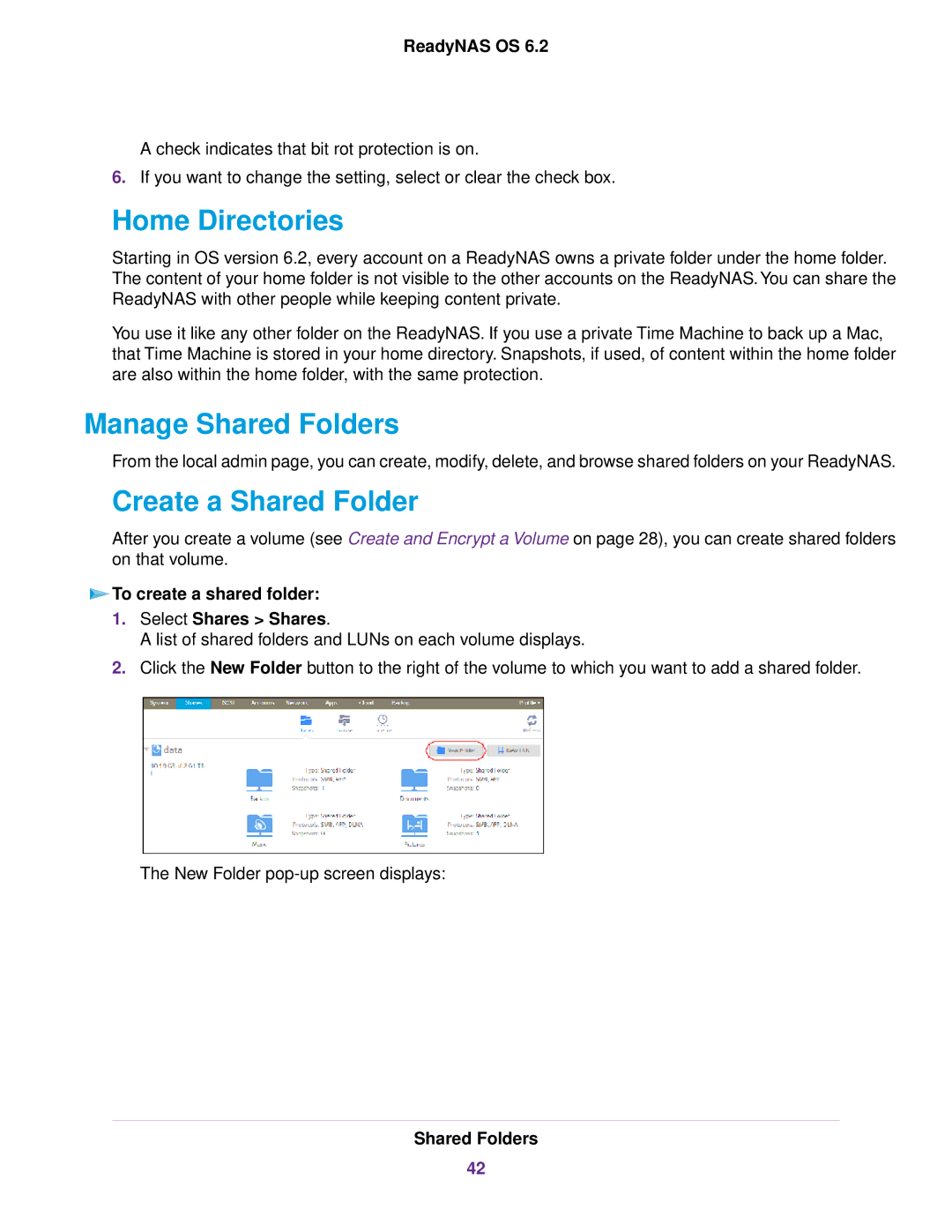 NETGEAR READYNAS 314, READYNAS 716X, READYNAS 4220, EDA 500 Home Directories, Manage Shared Folders, Create a Shared Folder 