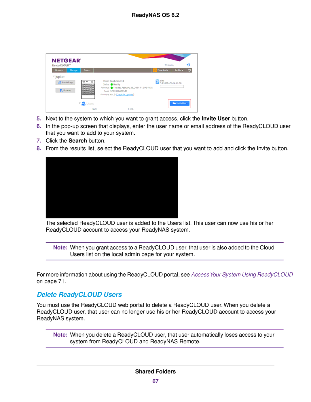 NETGEAR READYNAS 3220, READYNAS 716X, READYNAS 4220, READYNAS 516, READYNAS 316, READYNAS 2120, EDA 500 Delete ReadyCLOUD Users 