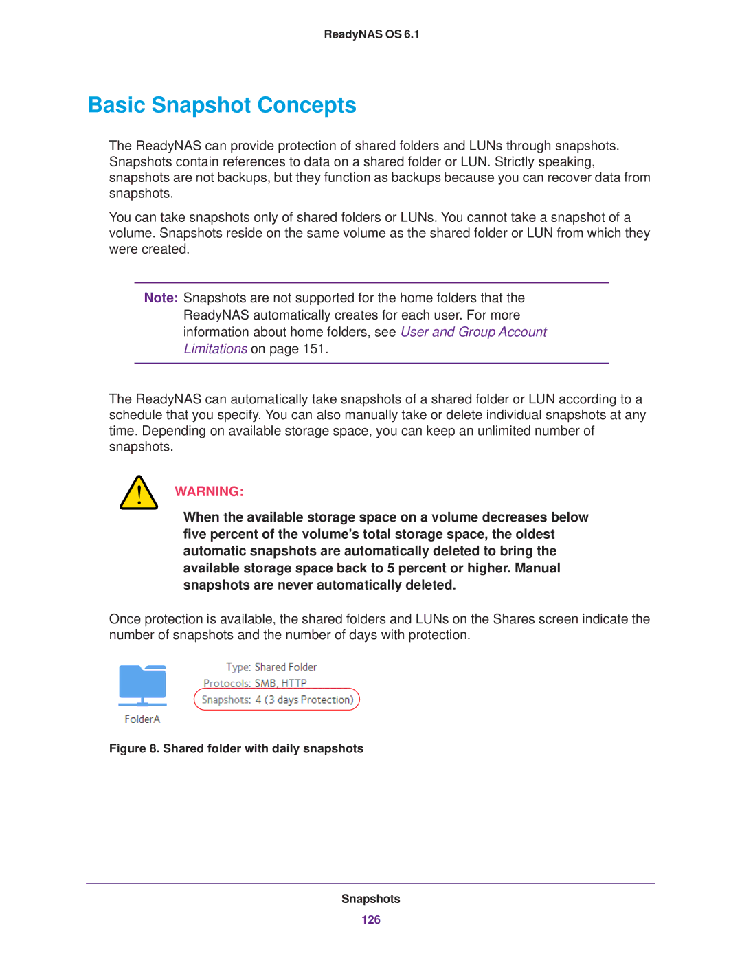 NETGEAR READYNAS 104, READYNAS 716X, READYNAS 516, READYNAS 316, READYNAS 312, EDA 500 Basic Snapshot Concepts, Limitations on 