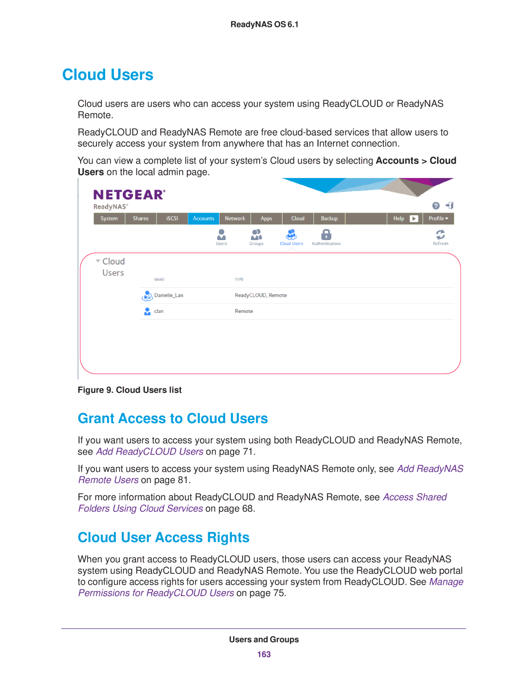 NETGEAR READYNAS 312, READYNAS 716X, READYNAS 516, READYNAS 316 Grant Access to Cloud Users, Cloud User Access Rights 