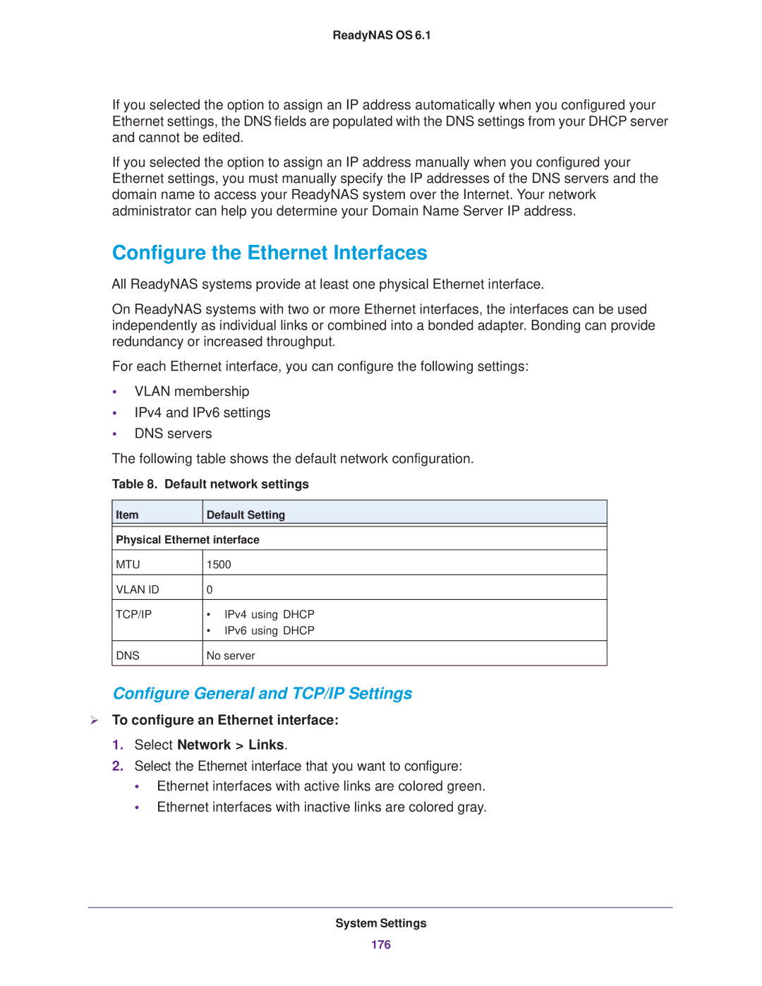 NETGEAR READYNAS 716X, READYNAS 516, READYNAS 316 Configure the Ethernet Interfaces, Configure General and TCP/IP Settings 