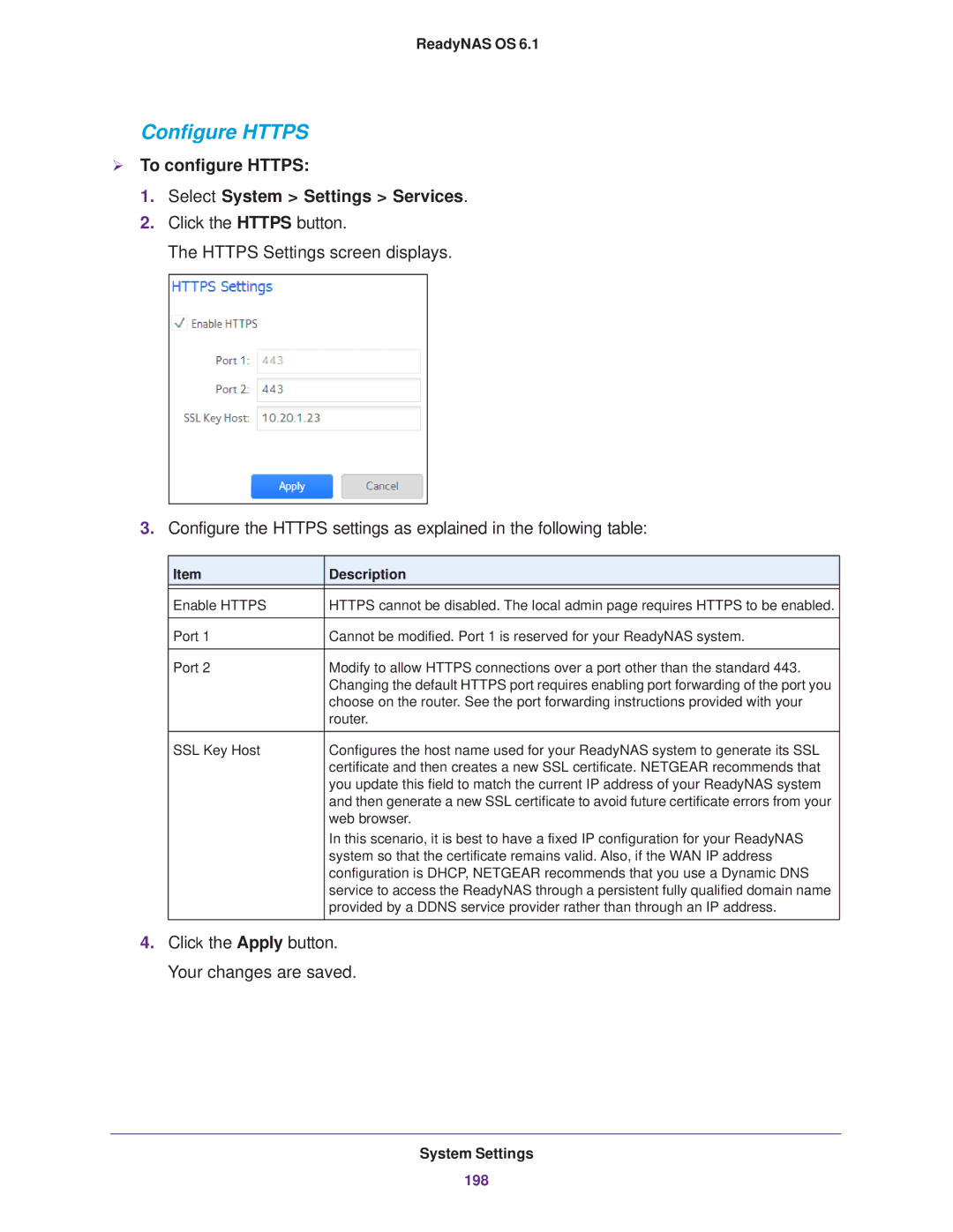 NETGEAR READYNAS 104, READYNAS 716X, READYNAS 516 Configure Https,  To configure Https Select System Settings Services 