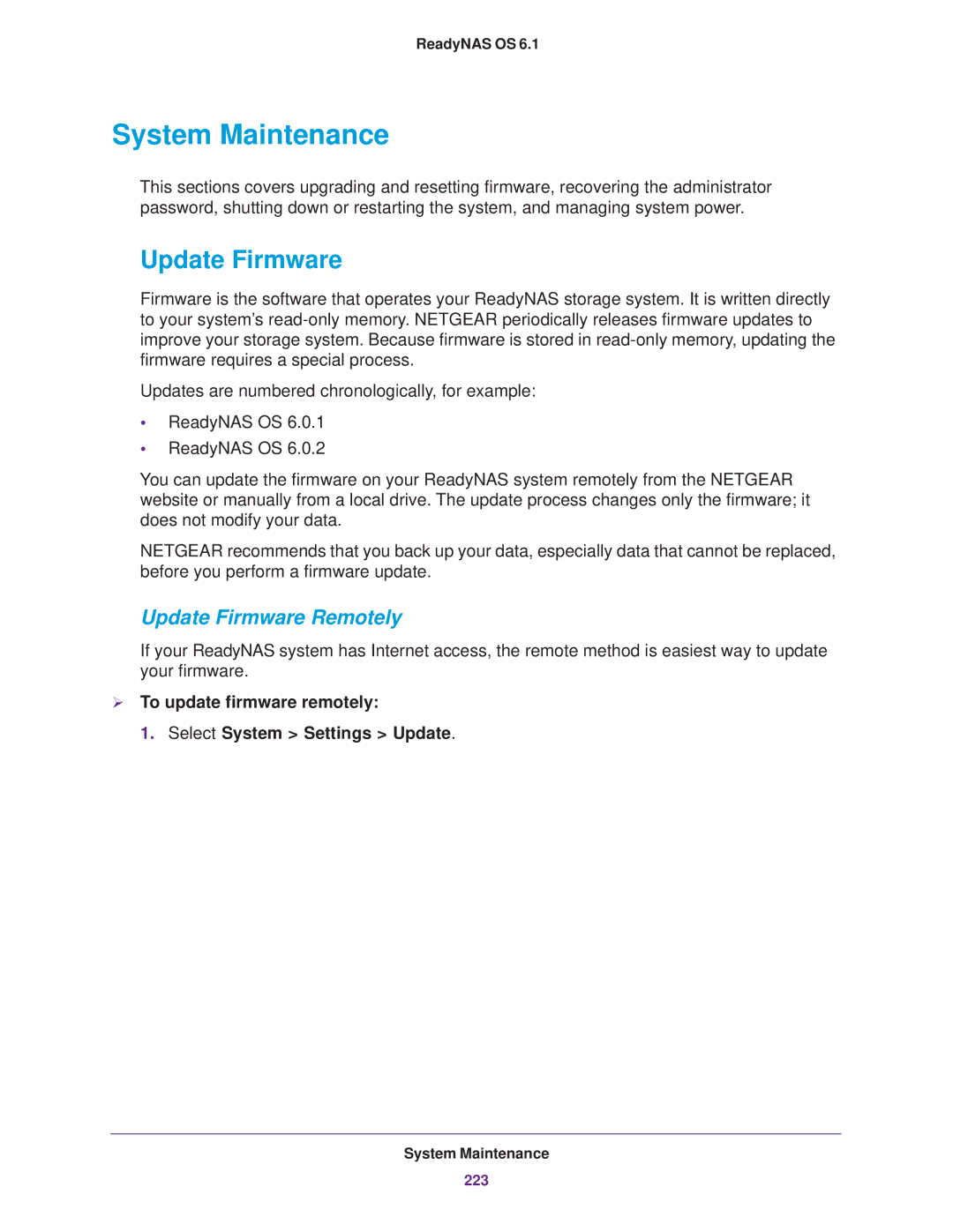 NETGEAR EDA 500, READYNAS 716X, READYNAS 516, READYNAS 316, READYNAS 312 System Maintenance, Update Firmware Remotely 