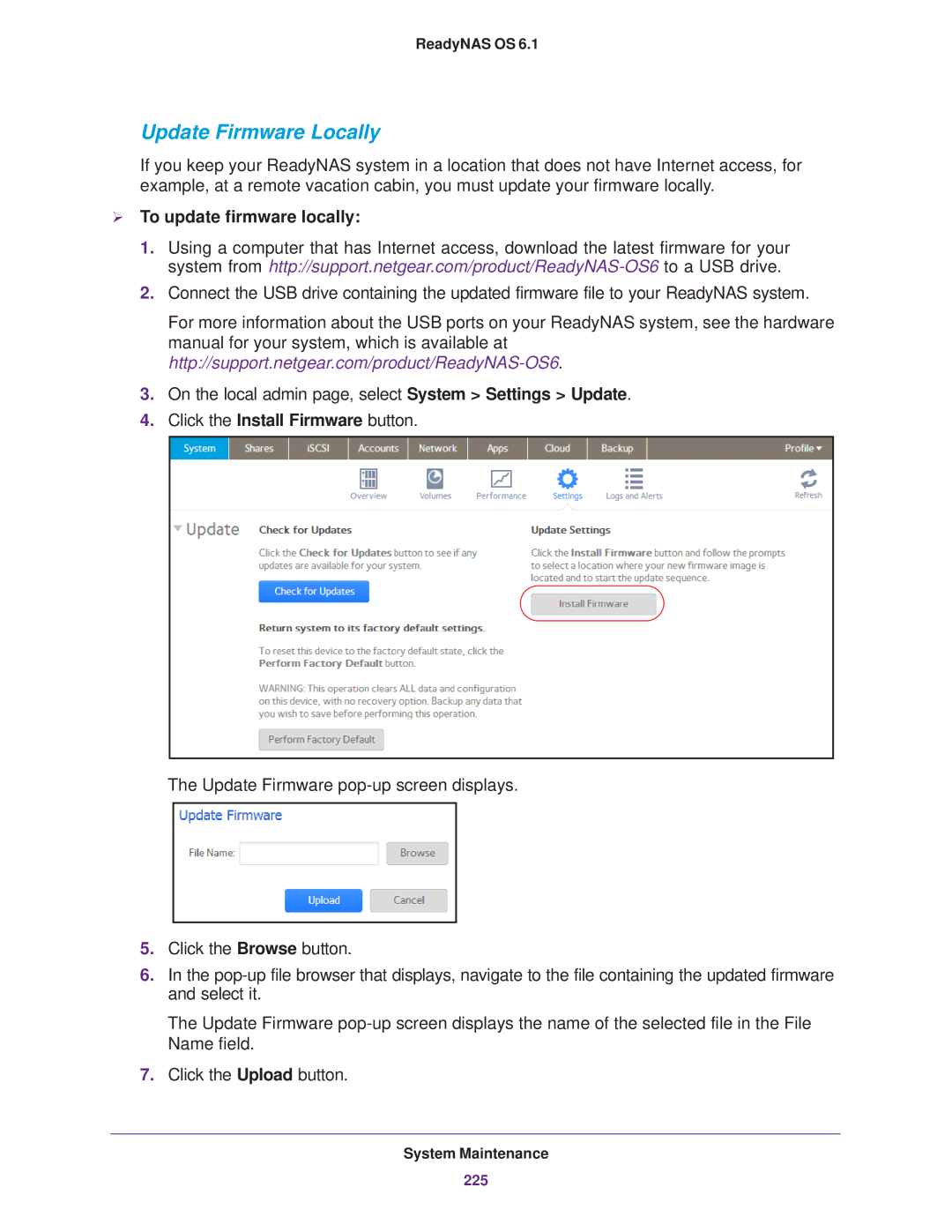 NETGEAR READYNAS 516, READYNAS 716X, READYNAS 316, READYNAS 312 Update Firmware Locally,  To update firmware locally 