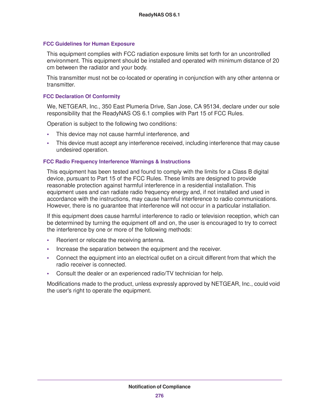 NETGEAR READYNAS 314, READYNAS 716X, READYNAS 516, READYNAS 316, READYNAS 312, READYNAS 102 FCC Guidelines for Human Exposure 