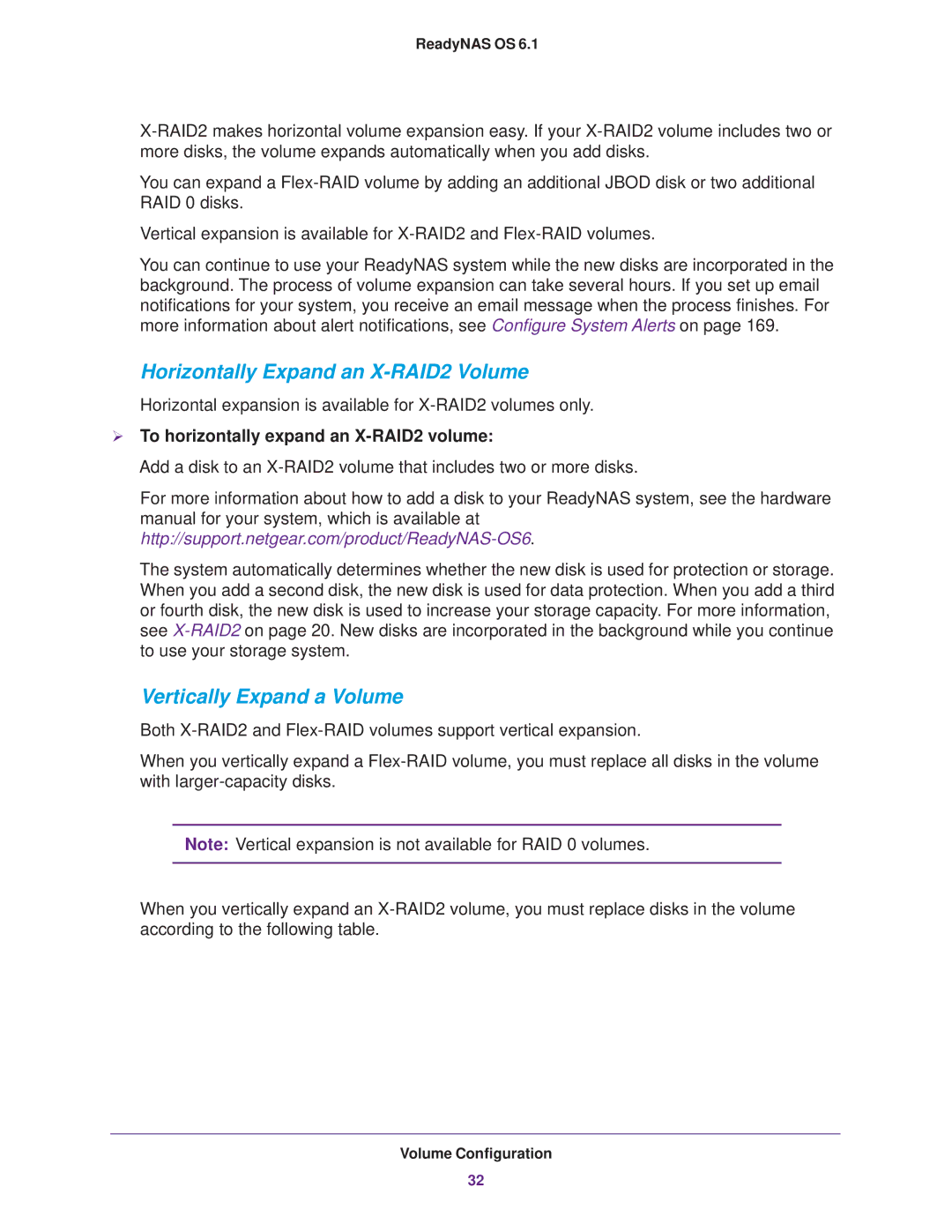 NETGEAR READYNAS 716X, READYNAS 516, READYNAS 316, EDA 500 Horizontally Expand an X-RAID2 Volume, Vertically Expand a Volume 