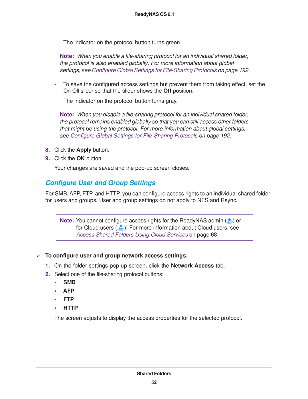 NETGEAR READYNAS 314, EDA 500 Configure User and Group Settings,  To configure user and group network access settings 