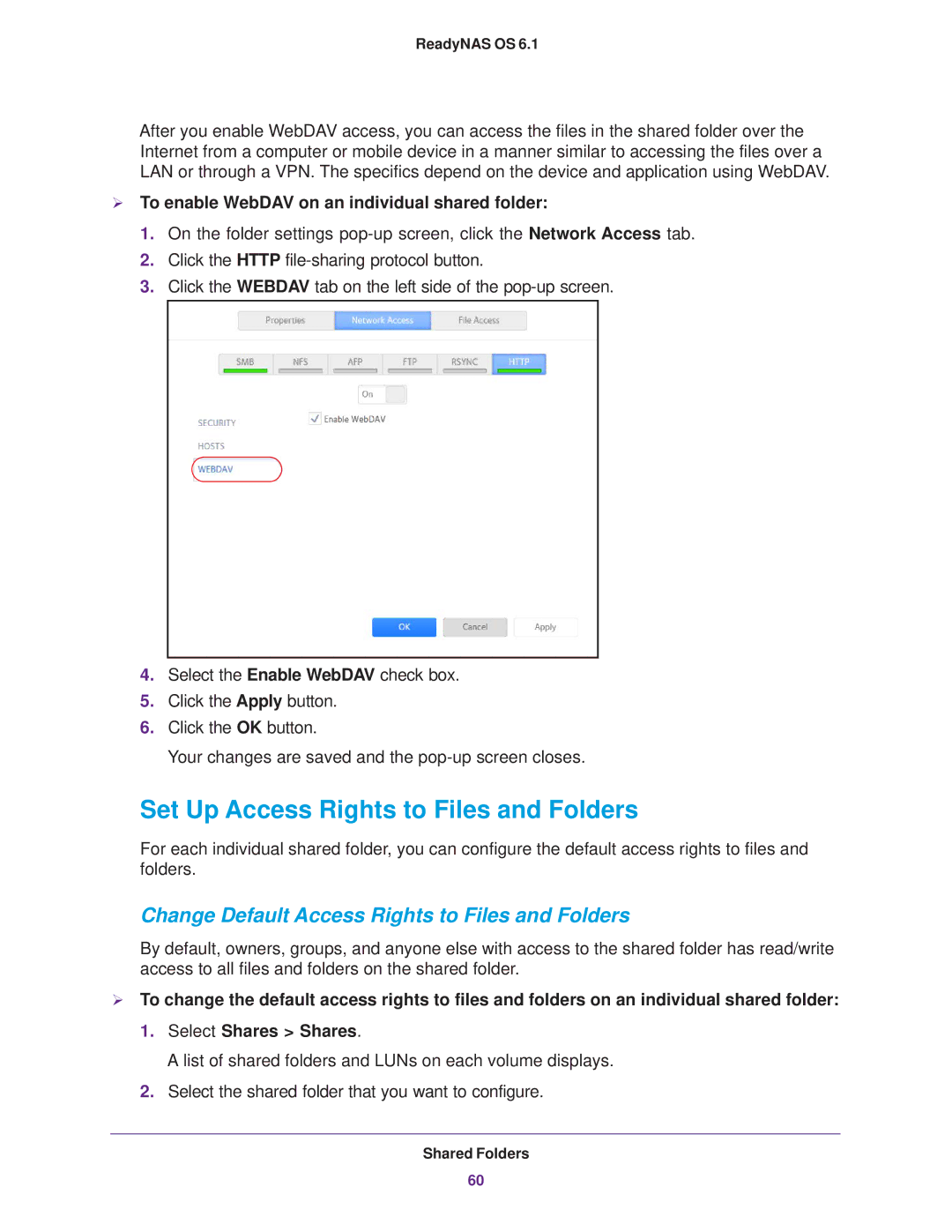 NETGEAR READYNAS 314, EDA 500 Set Up Access Rights to Files and Folders, Change Default Access Rights to Files and Folders 