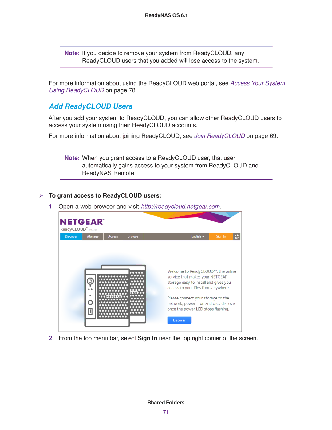 NETGEAR EDA 500, READYNAS 716X, READYNAS 516, READYNAS 316 Add ReadyCLOUD Users,  To grant access to ReadyCLOUD users 