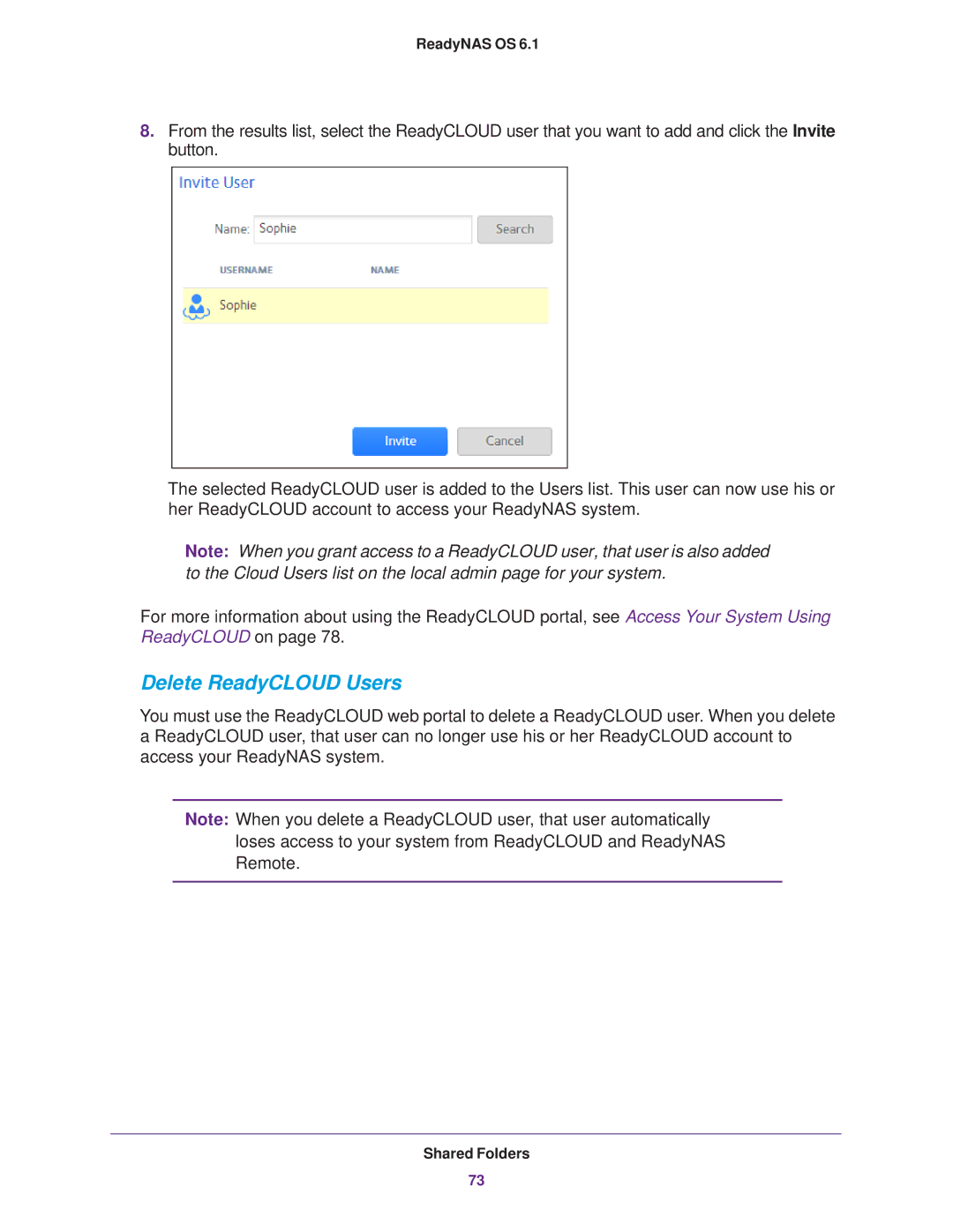 NETGEAR READYNAS 516, READYNAS 716X, READYNAS 316, READYNAS 312, READYNAS 314, READYNAS 102, EDA 500 Delete ReadyCLOUD Users 