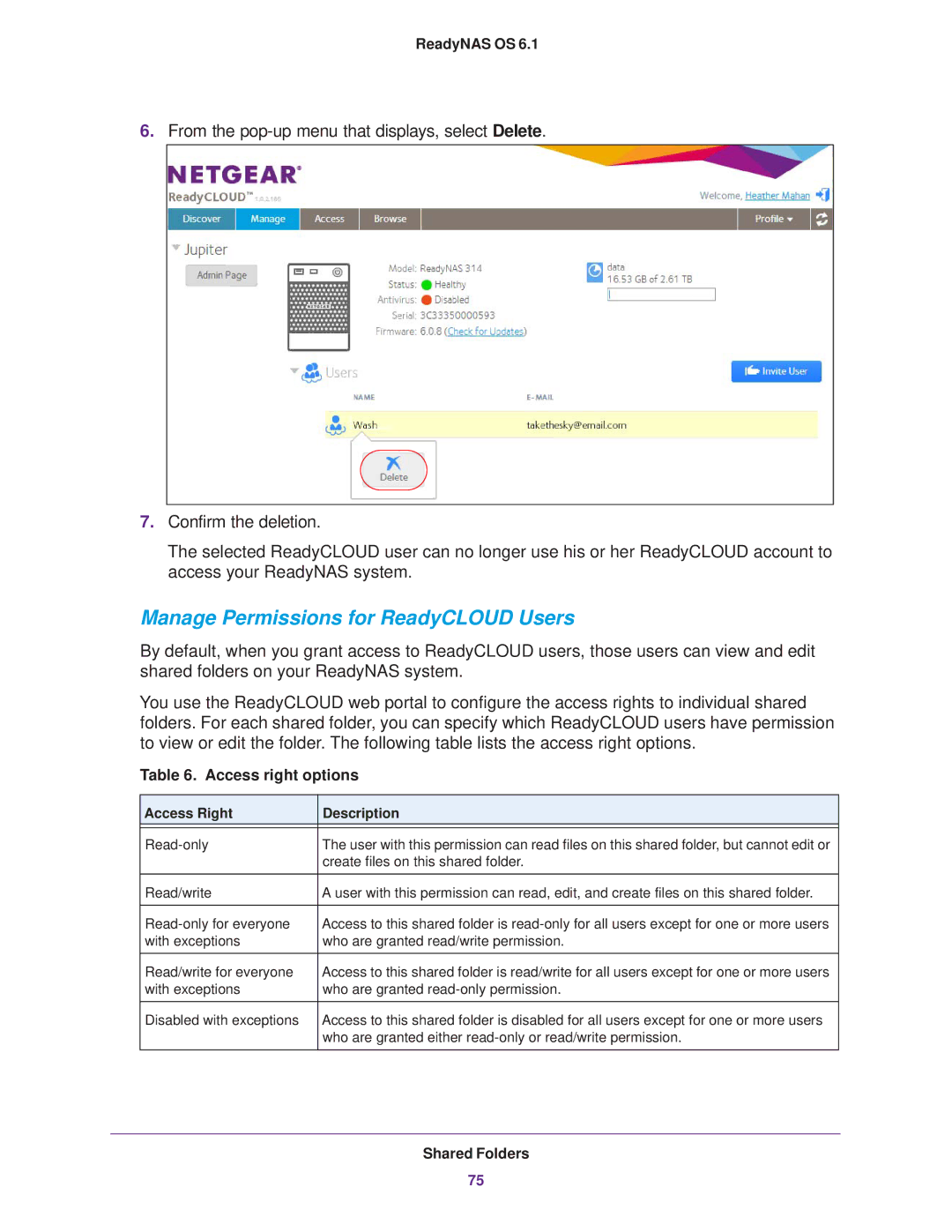 NETGEAR READYNAS 312, READYNAS 716X, READYNAS 516, READYNAS 316, READYNAS 314, EDA 500 Manage Permissions for ReadyCLOUD Users 