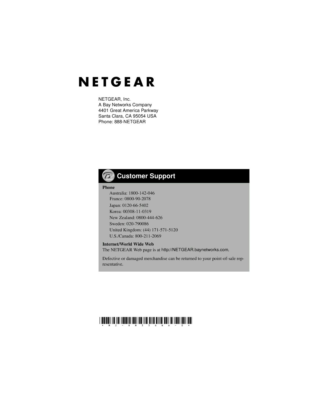 NETGEAR manual M2-RM356NA-0 