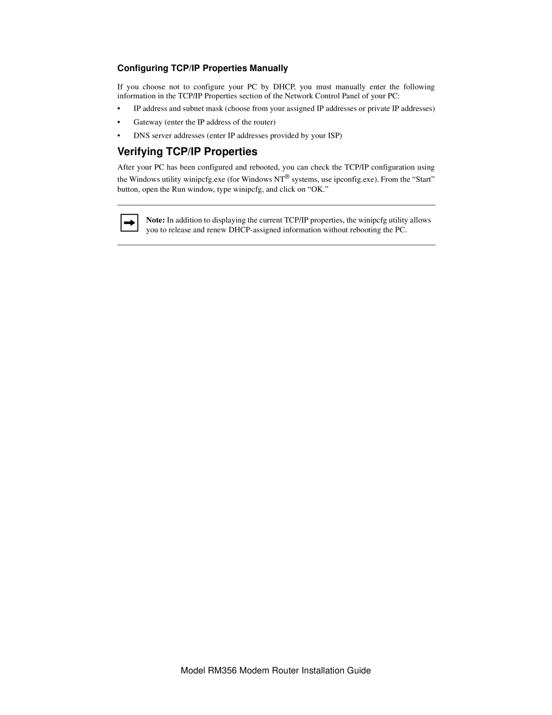 NETGEAR RM356 manual Verifying TCP/IP Properties, Configuring TCP/IP Properties Manually 