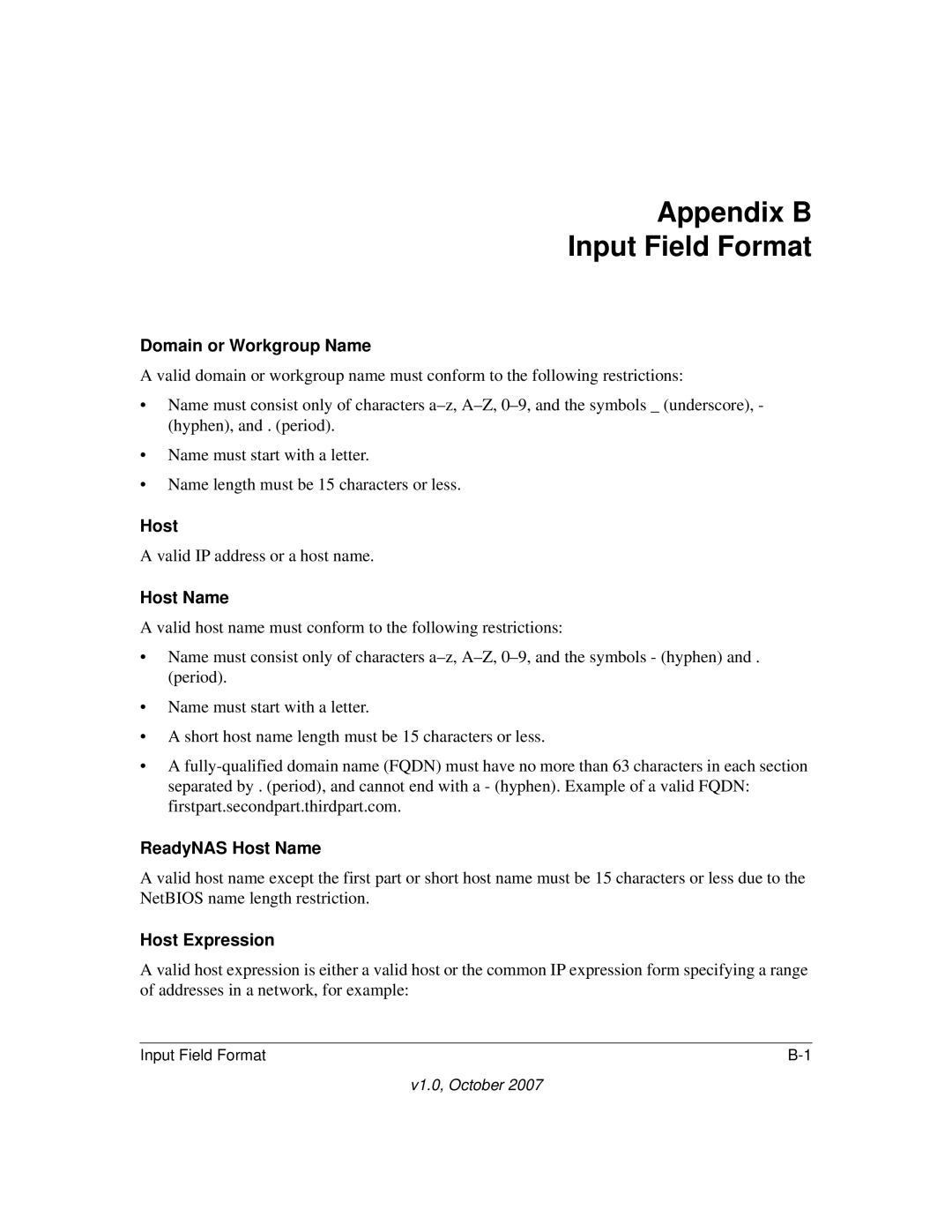 NETGEAR RN10400100NAS, RN31400-100NAS manual Domain or Workgroup Name, ReadyNAS Host Name, Host Expression 