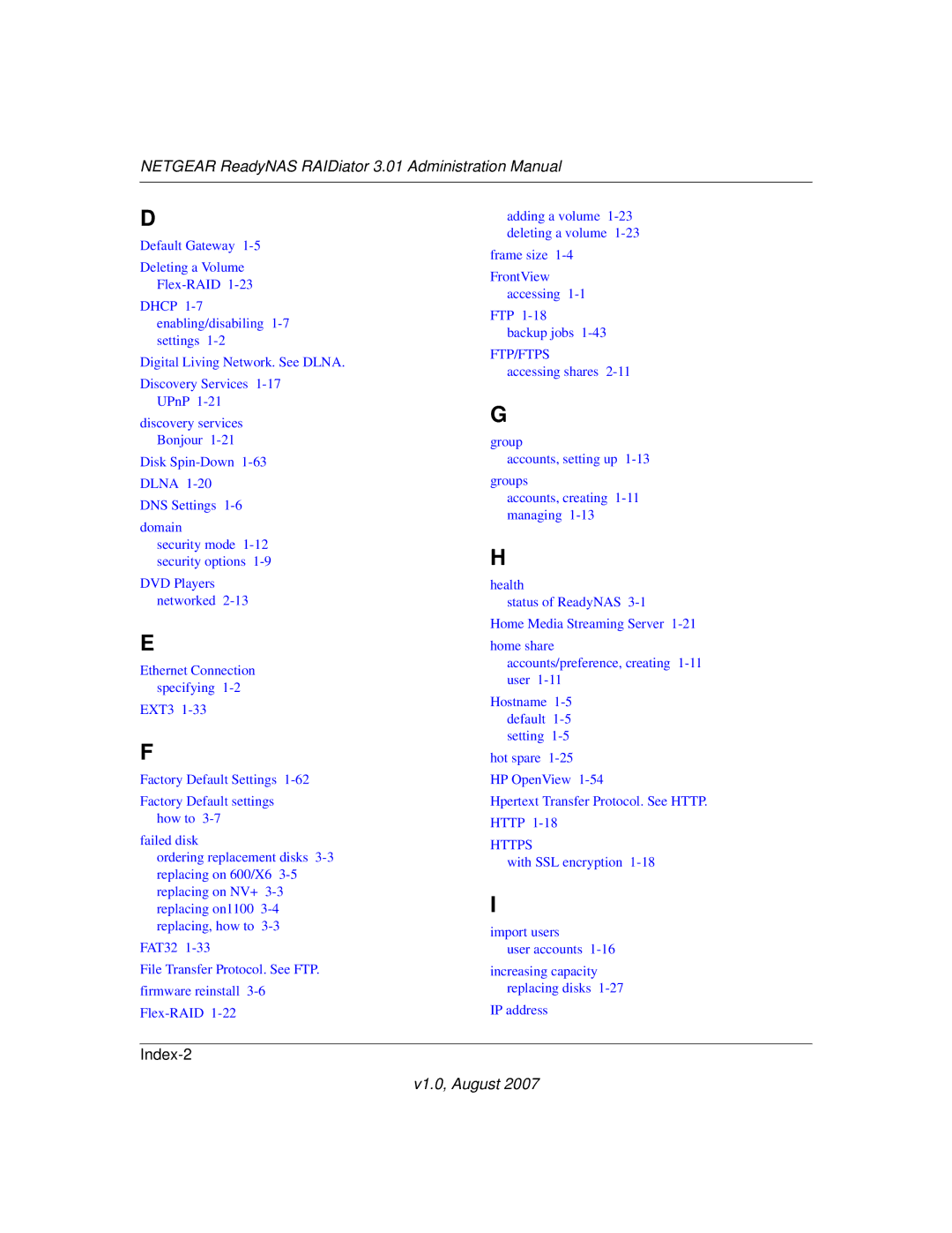 NETGEAR RN31441E-100NAS, RN31400-100NAS, RN10223D-100NAS manual Netgear ReadyNAS RAIDiator 3.01 Administration Manual 