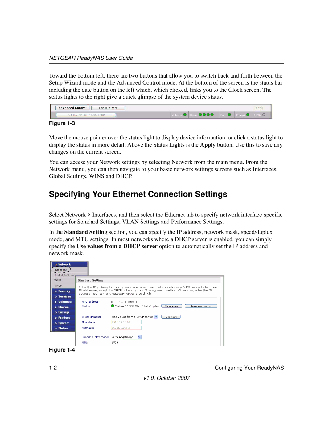 NETGEAR RN31441E-100NAS, RN31400-100NAS, RN10223D-100NAS, RN10400100NAS manual Specifying Your Ethernet Connection Settings 