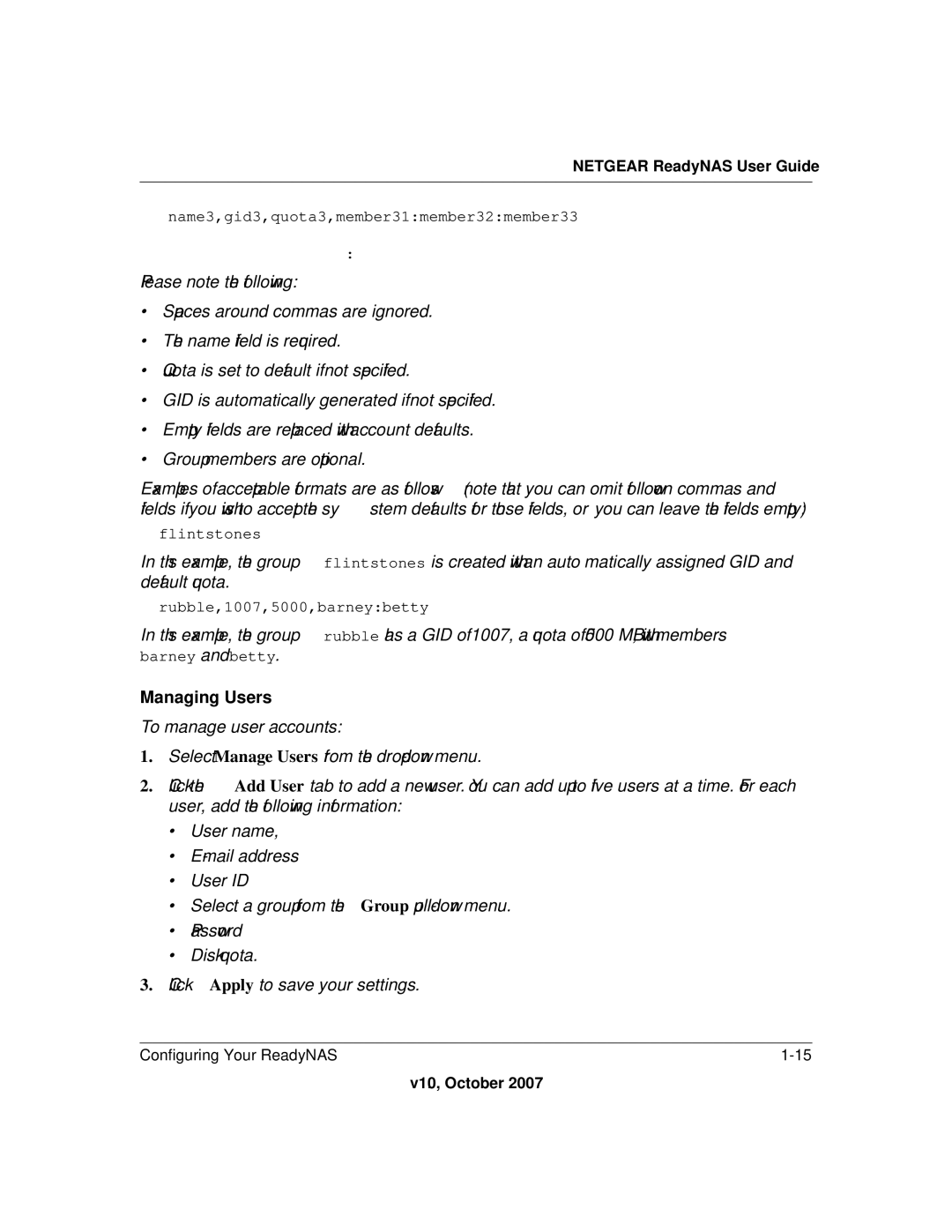 NETGEAR RN10400100NAS, RN31400-100NAS, RN10223D-100NAS, RN31441E-100NAS manual Managing Users 