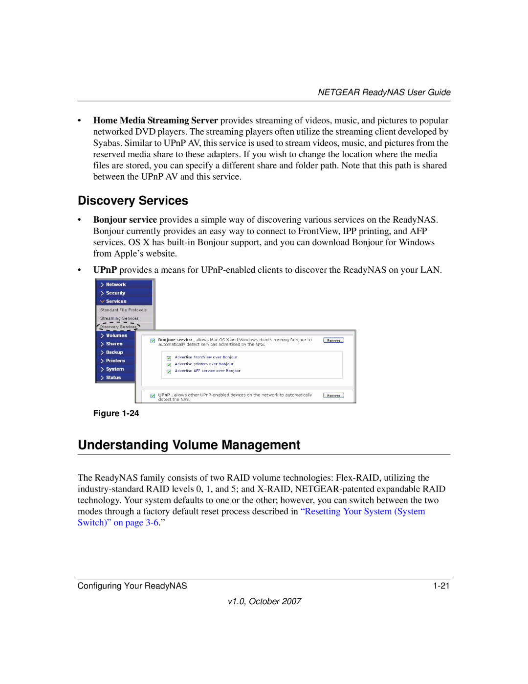 NETGEAR RN10223D-100NAS, RN31400-100NAS, RN31441E-100NAS, RN10400100NAS Understanding Volume Management, Discovery Services 