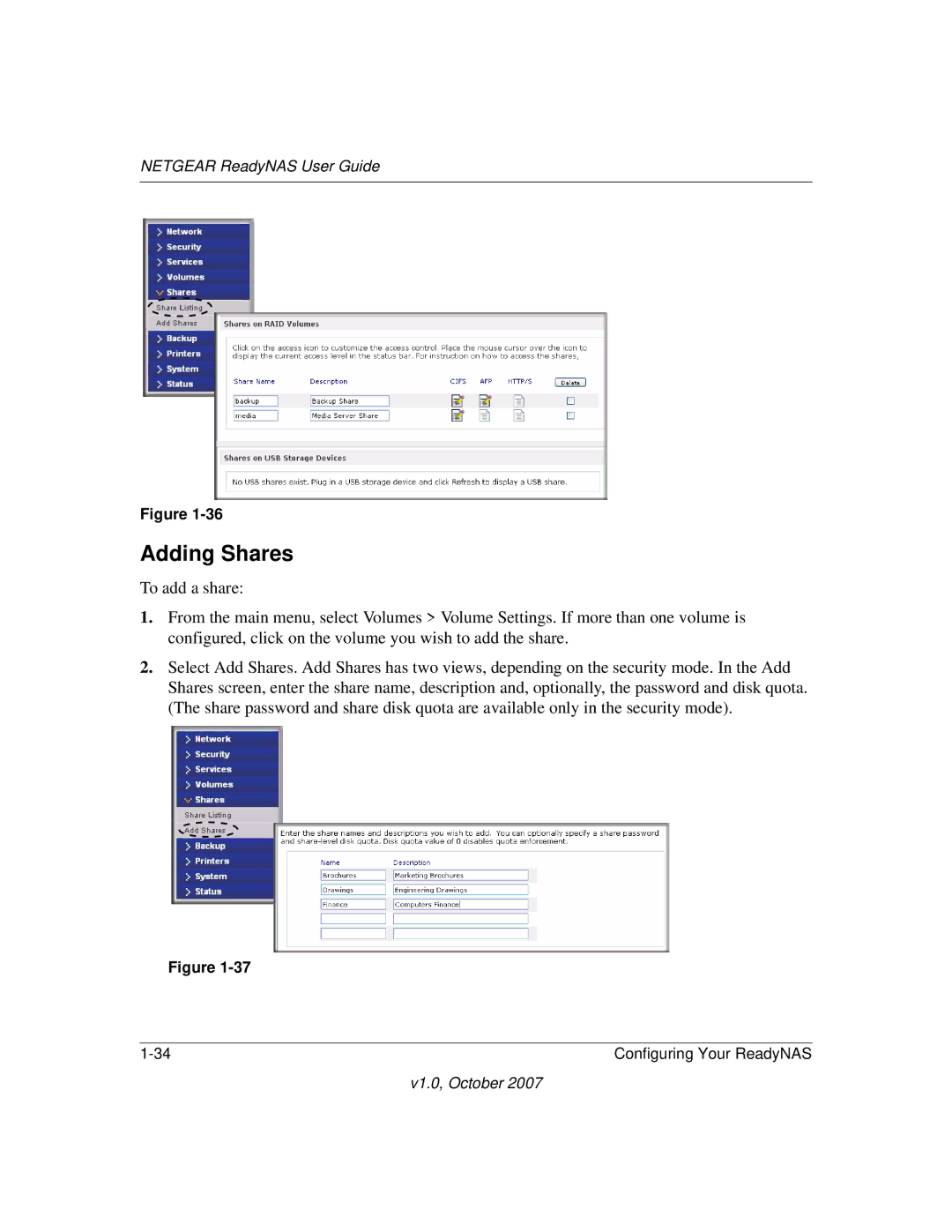 NETGEAR RN31441E-100NAS, RN31400-100NAS, RN10223D-100NAS, RN10400100NAS manual Adding Shares 