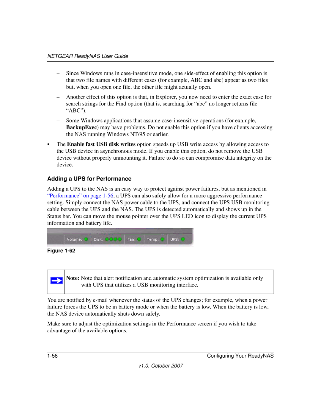 NETGEAR RN31441E-100NAS, RN31400-100NAS, RN10223D-100NAS, RN10400100NAS manual Adding a UPS for Performance 