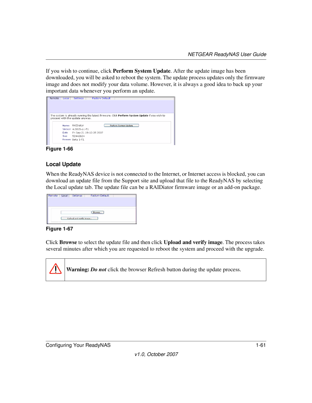 NETGEAR RN10223D-100NAS, RN31400-100NAS, RN31441E-100NAS, RN10400100NAS manual Local Update 