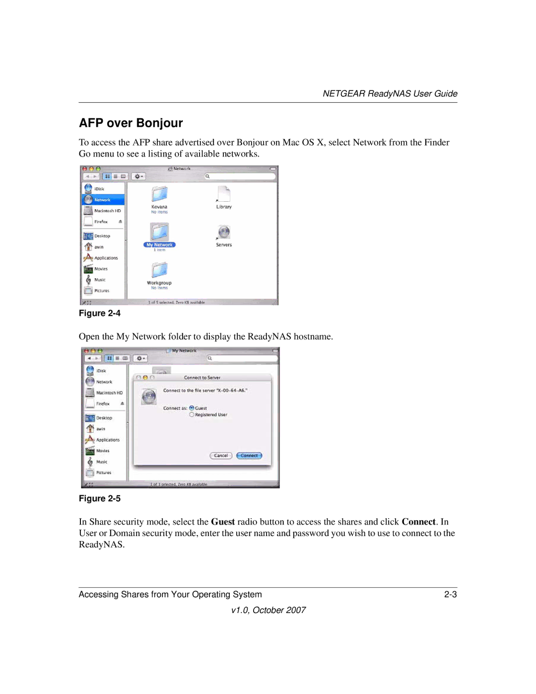 NETGEAR RN10223D-100NAS, RN31400-100NAS, RN31441E-100NAS, RN10400100NAS manual AFP over Bonjour 