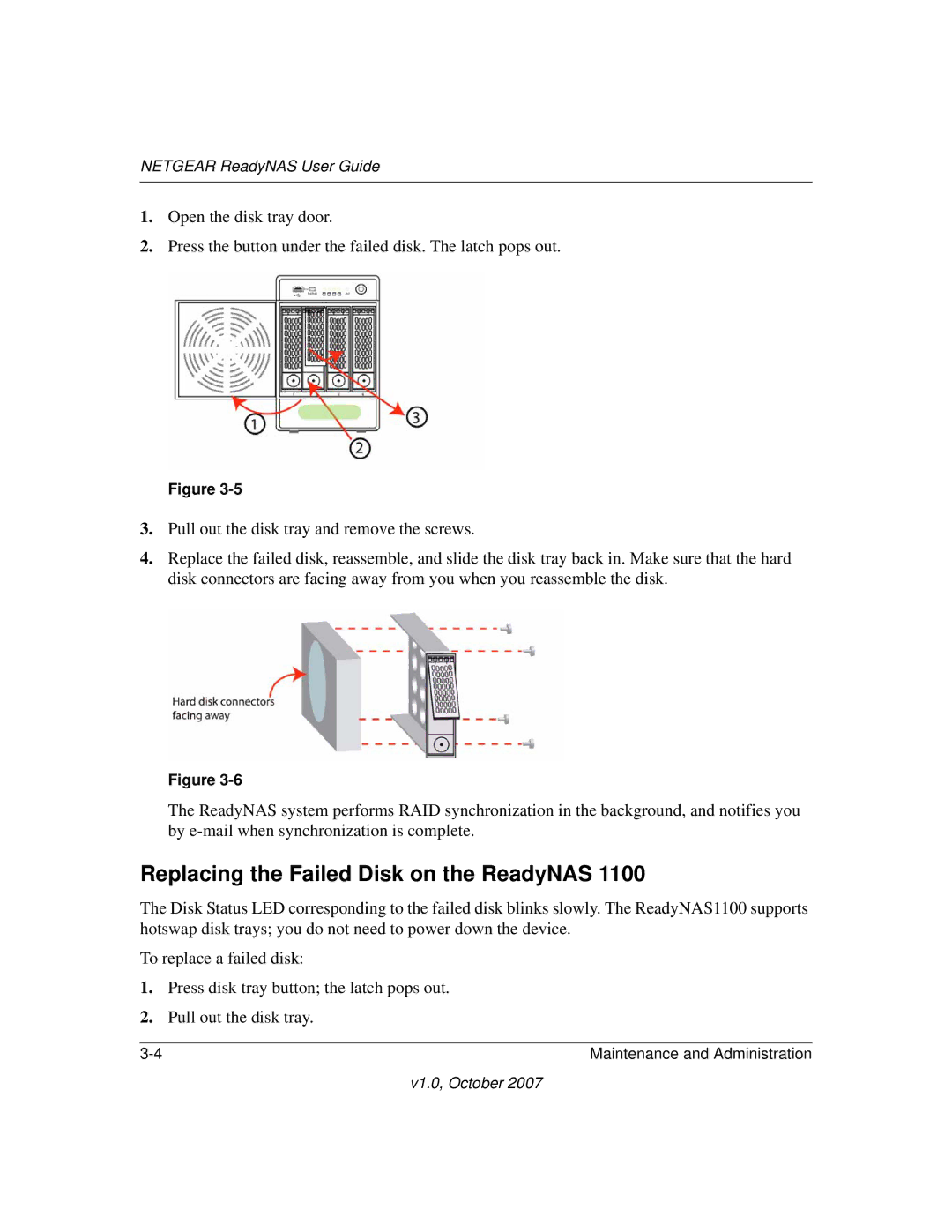 NETGEAR RN31400-100NAS, RN10223D-100NAS, RN31441E-100NAS, RN10400100NAS manual Replacing the Failed Disk on the ReadyNAS 