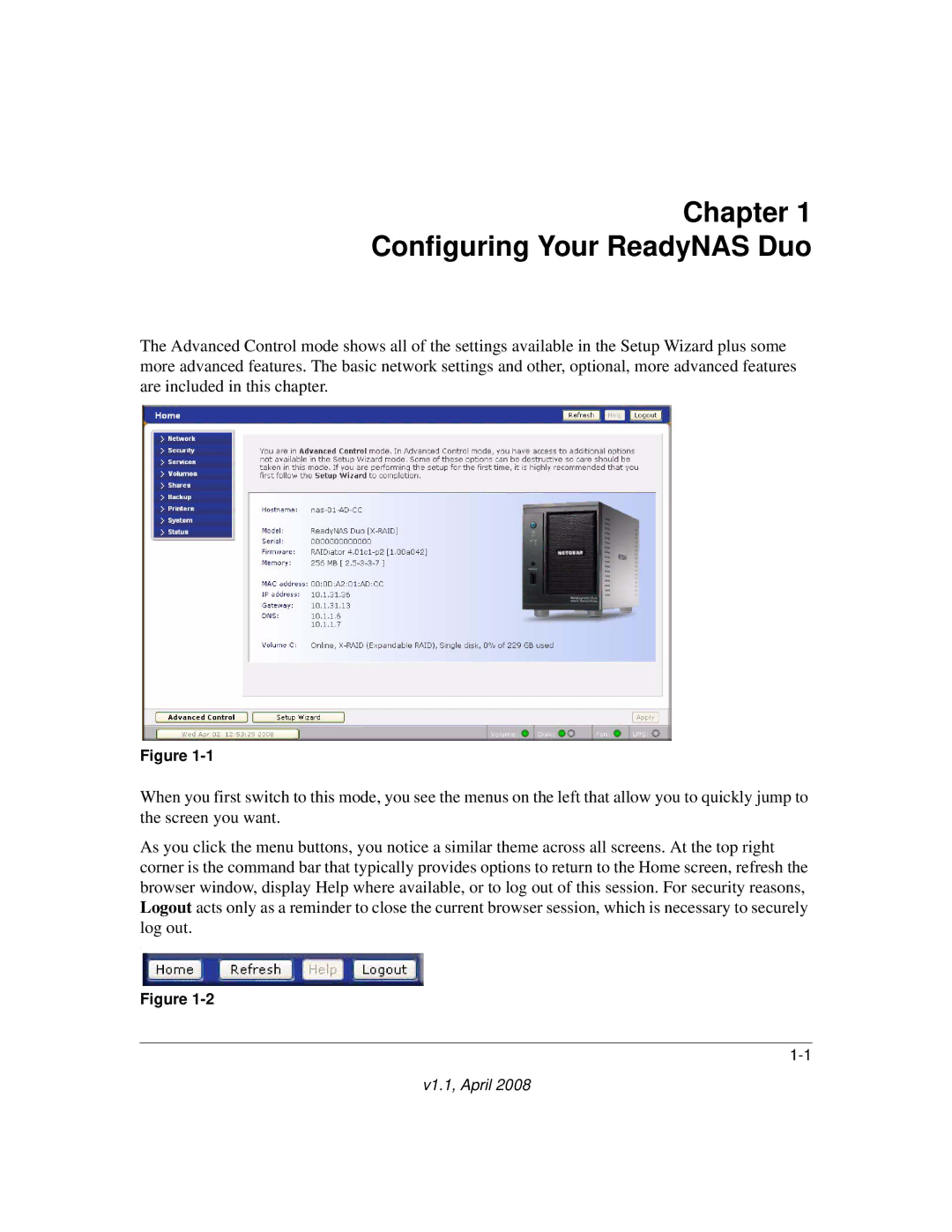 NETGEAR RND2110, RND 2175 manual Chapter Configuring Your ReadyNAS Duo 