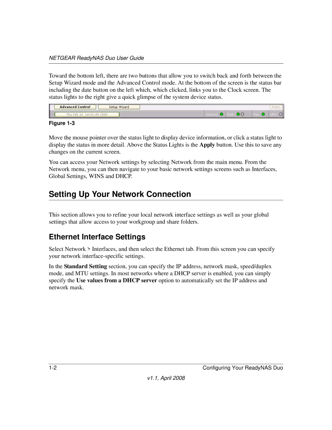 NETGEAR RND 2175, RND2110 manual Setting Up Your Network Connection, Ethernet Interface Settings 