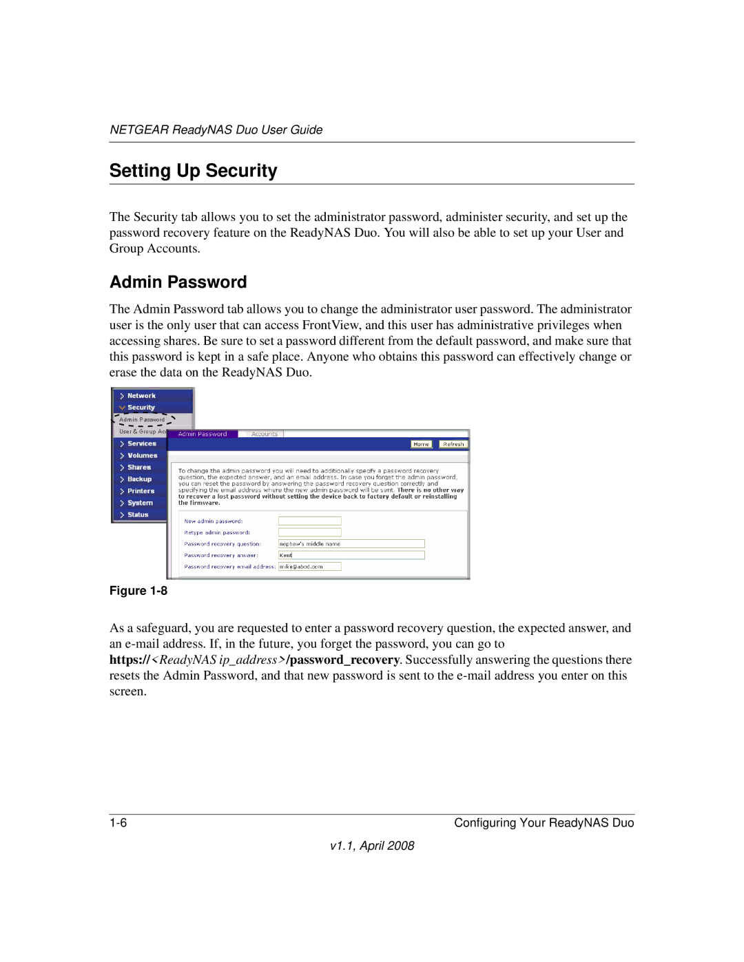 NETGEAR RND 2175, RND2110 manual Setting Up Security, Admin Password 