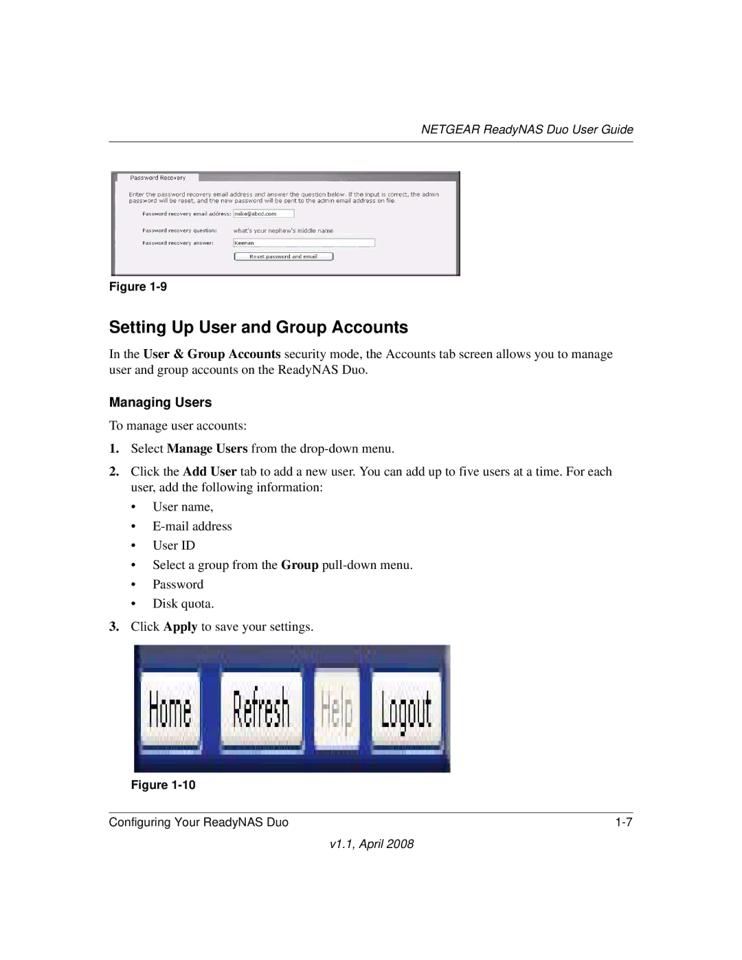 NETGEAR RND2110, RND 2175 manual Setting Up User and Group Accounts, Managing Users 